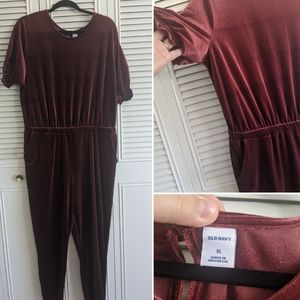 Maroon crushed velvet jumpsuit